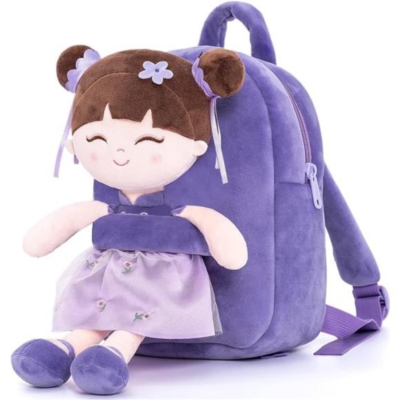 Cute Kids Backpack Toddler Backpack With Attachable Plush Asian Girl Doll - Picture 3 of 5